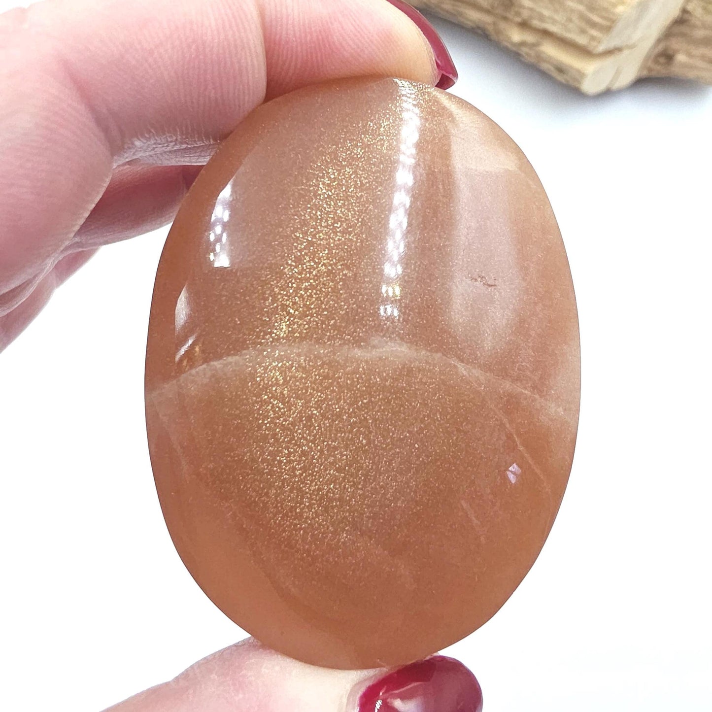 High Grade Peach Moonstone with Gold Sunstone Palm Stone – Intuition, Joy & Sacral Chakra Crystal, 95g