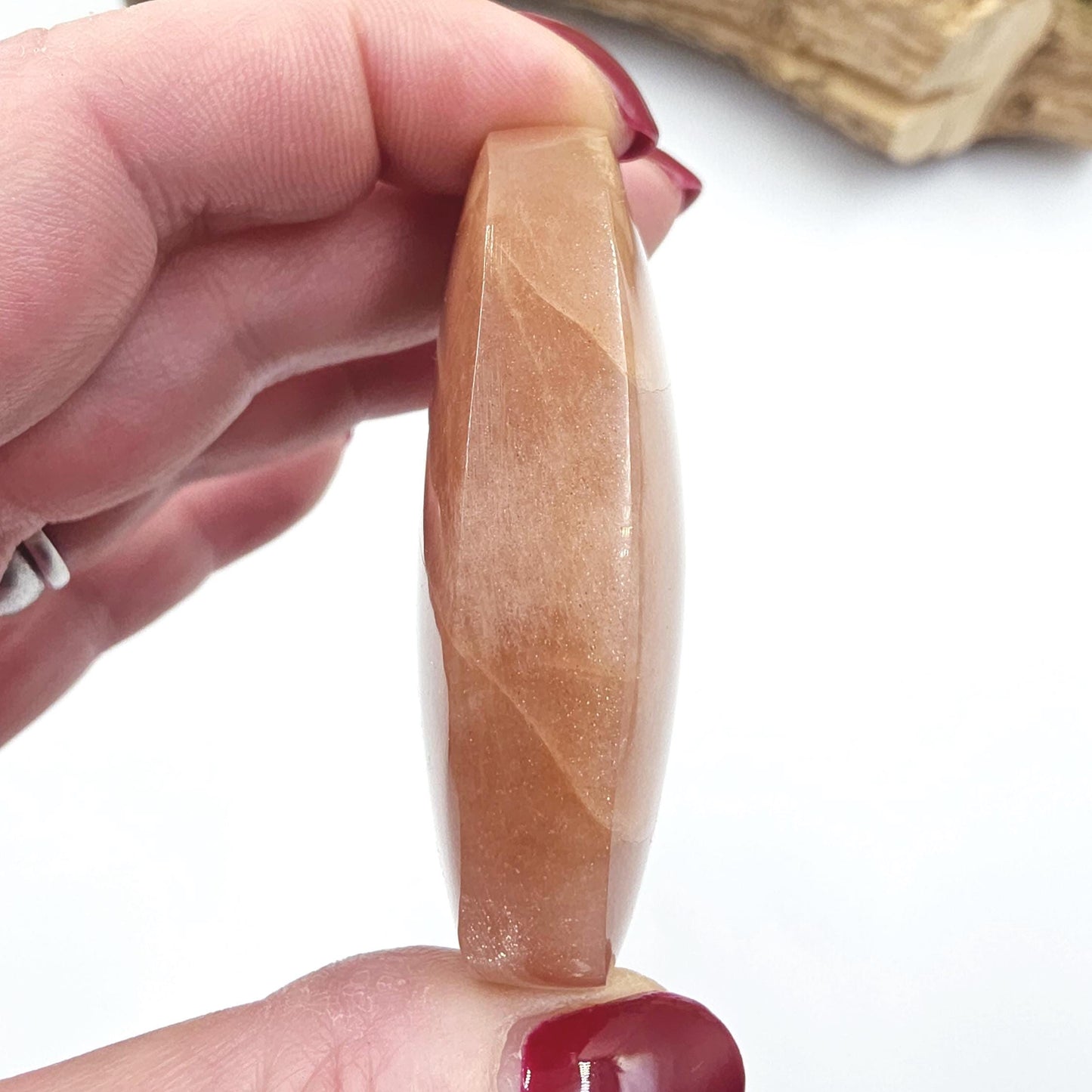 High Grade Peach Moonstone with Gold Sunstone Palm Stone – Intuition, Joy & Sacral Chakra Crystal, 95g