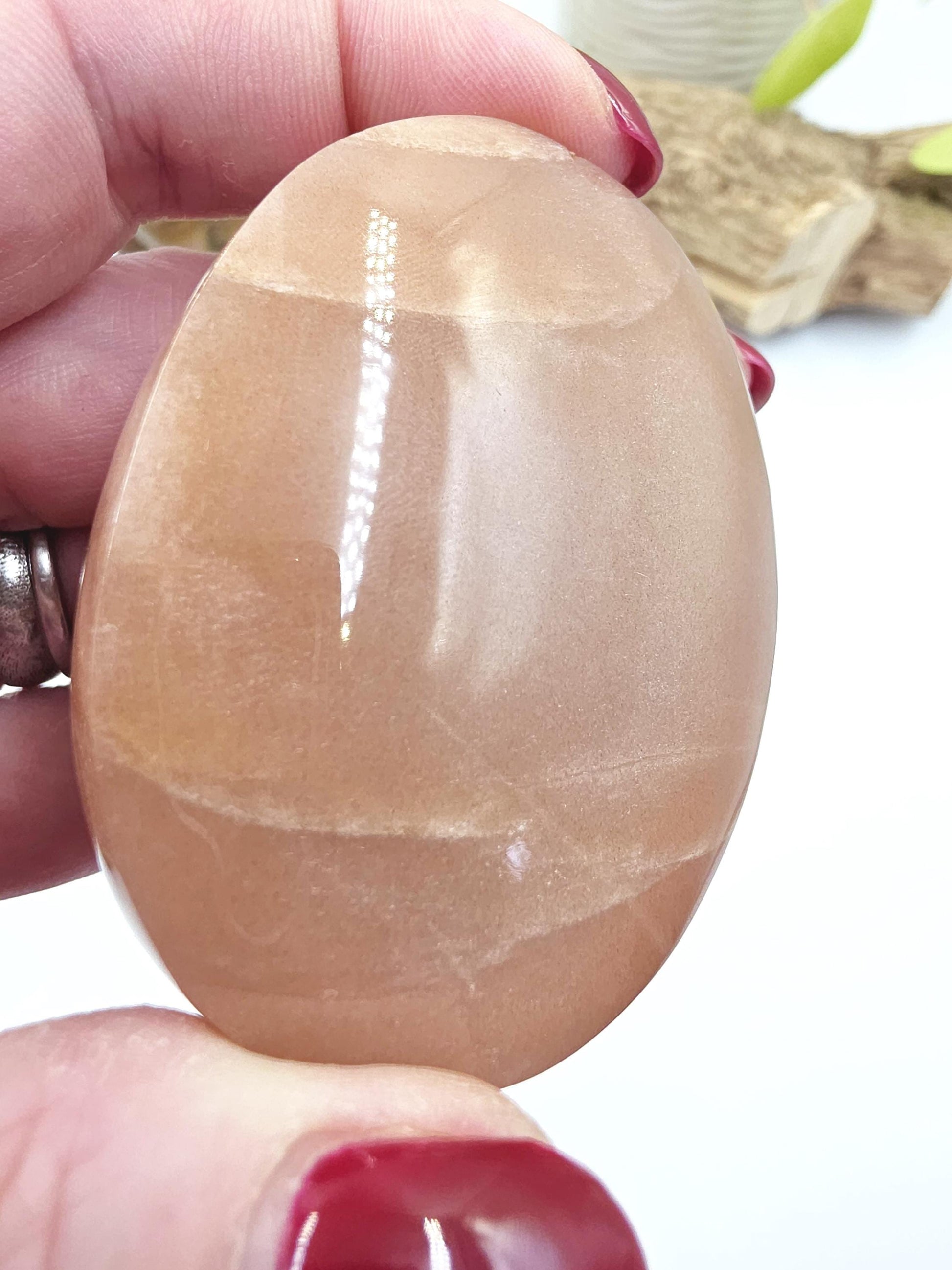 High Grade Peach Moonstone with Gold Sunstone Palm Stone – Intuition, Joy & Sacral Chakra Crystal, 95g