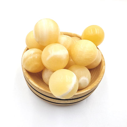 Yellow Calcite Mini Spheres – Confidence, Clarity & Solar Plexus Chakra Crystal, 20mm