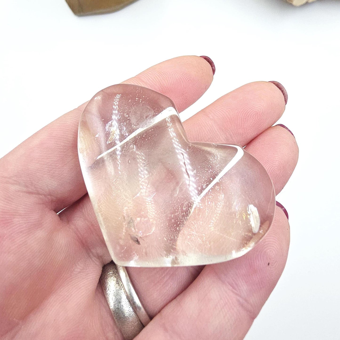 High Grade Clear Quartz Heart Carving with rainbows – Clarity, Energy Amplification & Healing Crystal, 60g