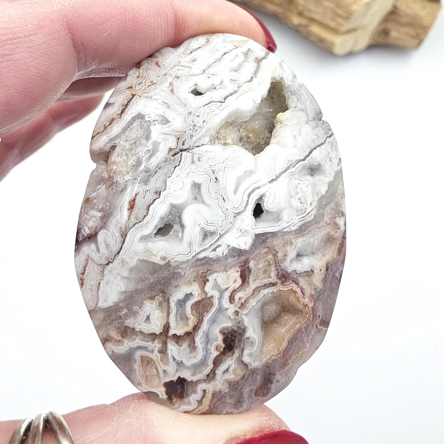 Mexican Crazy Lace Agate Palm Stone - Joy, Positivity & Protection Healing Crystal, 90g