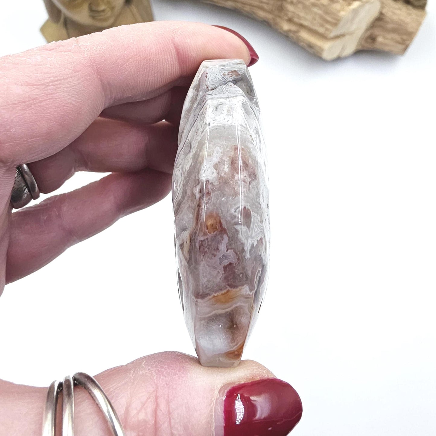 Mexican Crazy Lace Agate Palm Stone - Joy, Positivity & Protection Healing Crystal, 90g