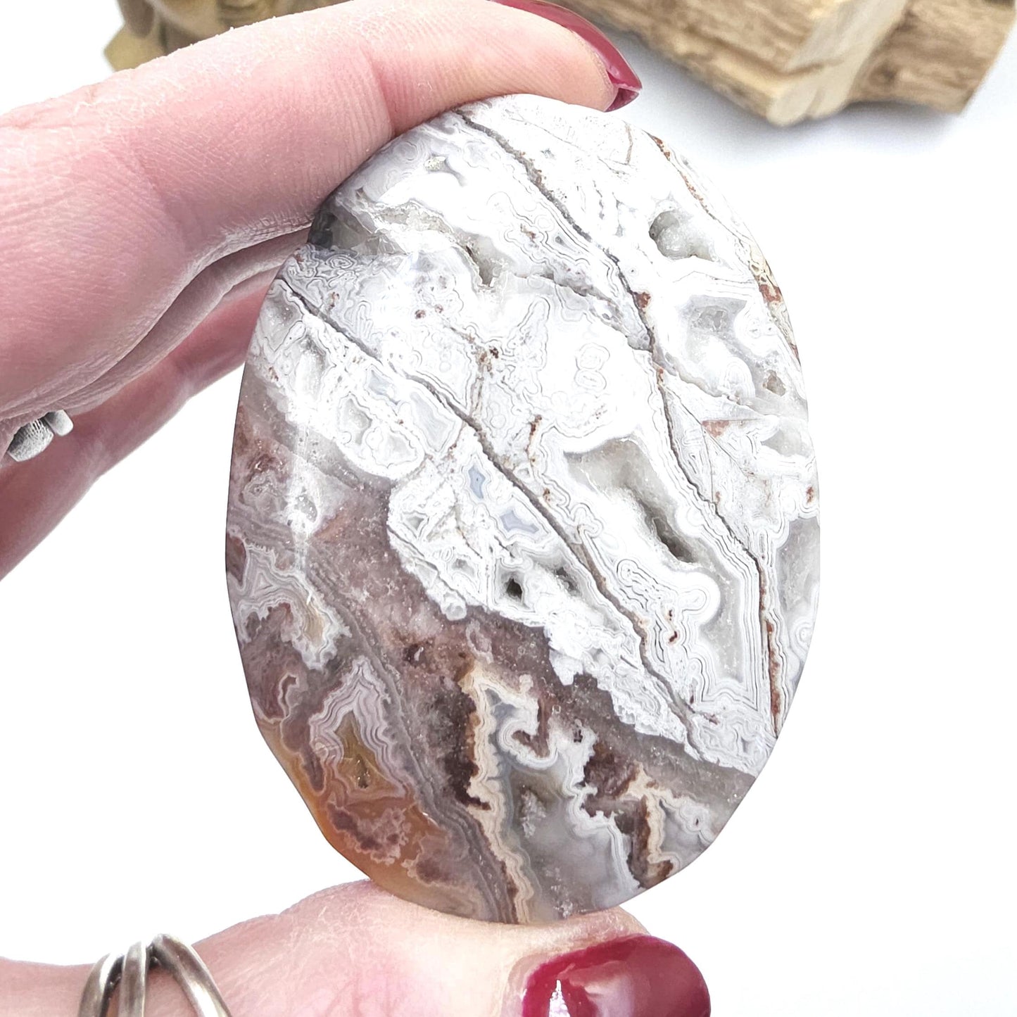 Mexican Crazy Lace Agate Palm Stone - Joy, Positivity & Protection Healing Crystal, 90g