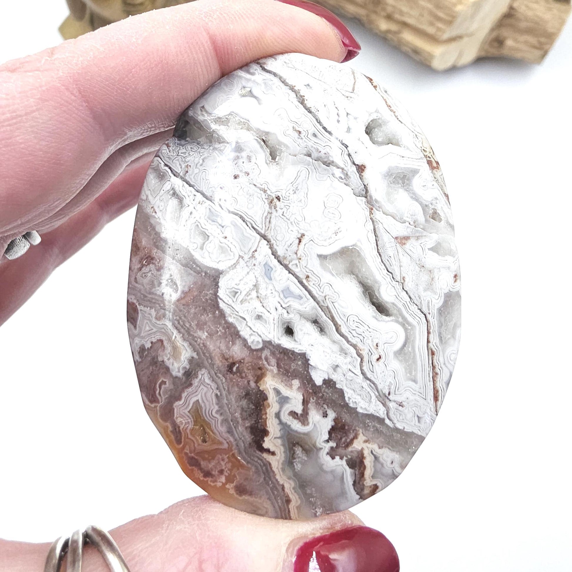 Mexican Crazy Lace Agate Palm Stone - Joy, Positivity & Protection Healing Crystal, 90g