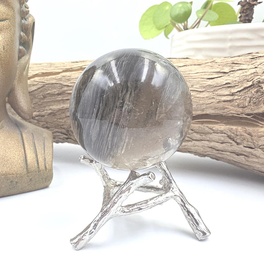 High Grade Black Thousand Layer Garden Quartz (Lodolite) Sphere – Manifestation, Spiritual Growth & Energy Amplification Crystal, 49mm