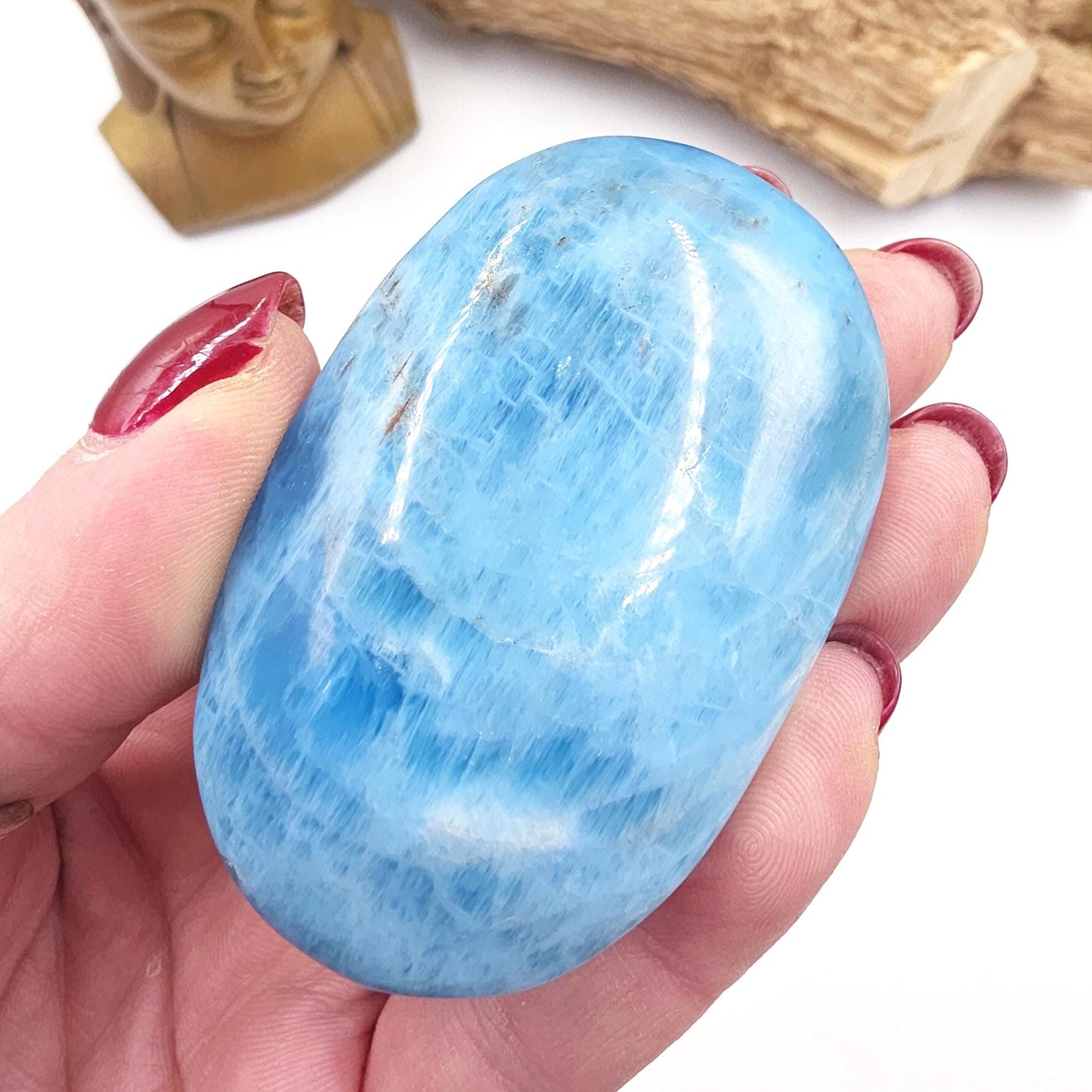 High Grade Blue Apatite Palm Stone - Motivation & Focus Healing Crystal - 105g
