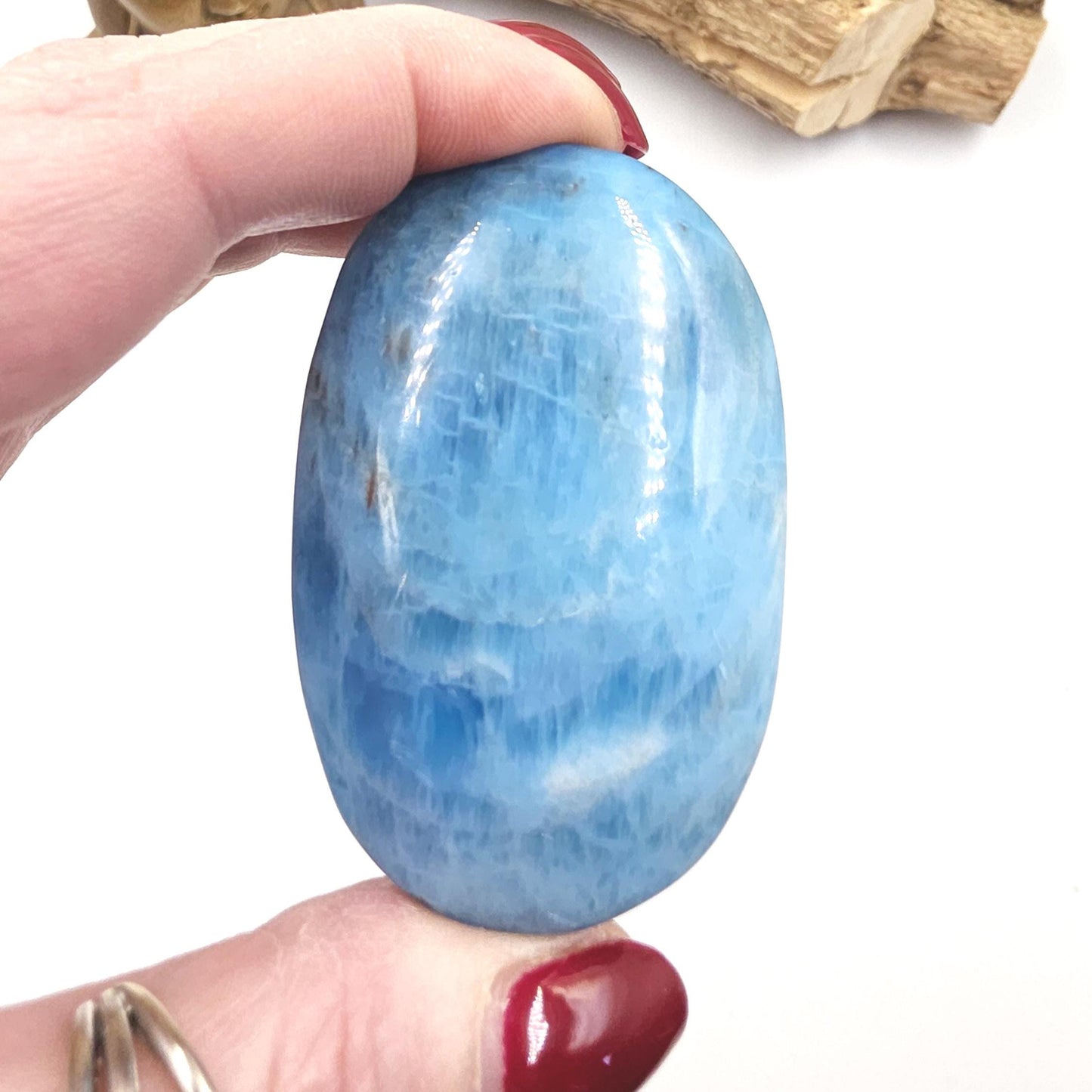 High Grade Blue Apatite Palm Stone - Motivation & Focus Healing Crystal - 105g