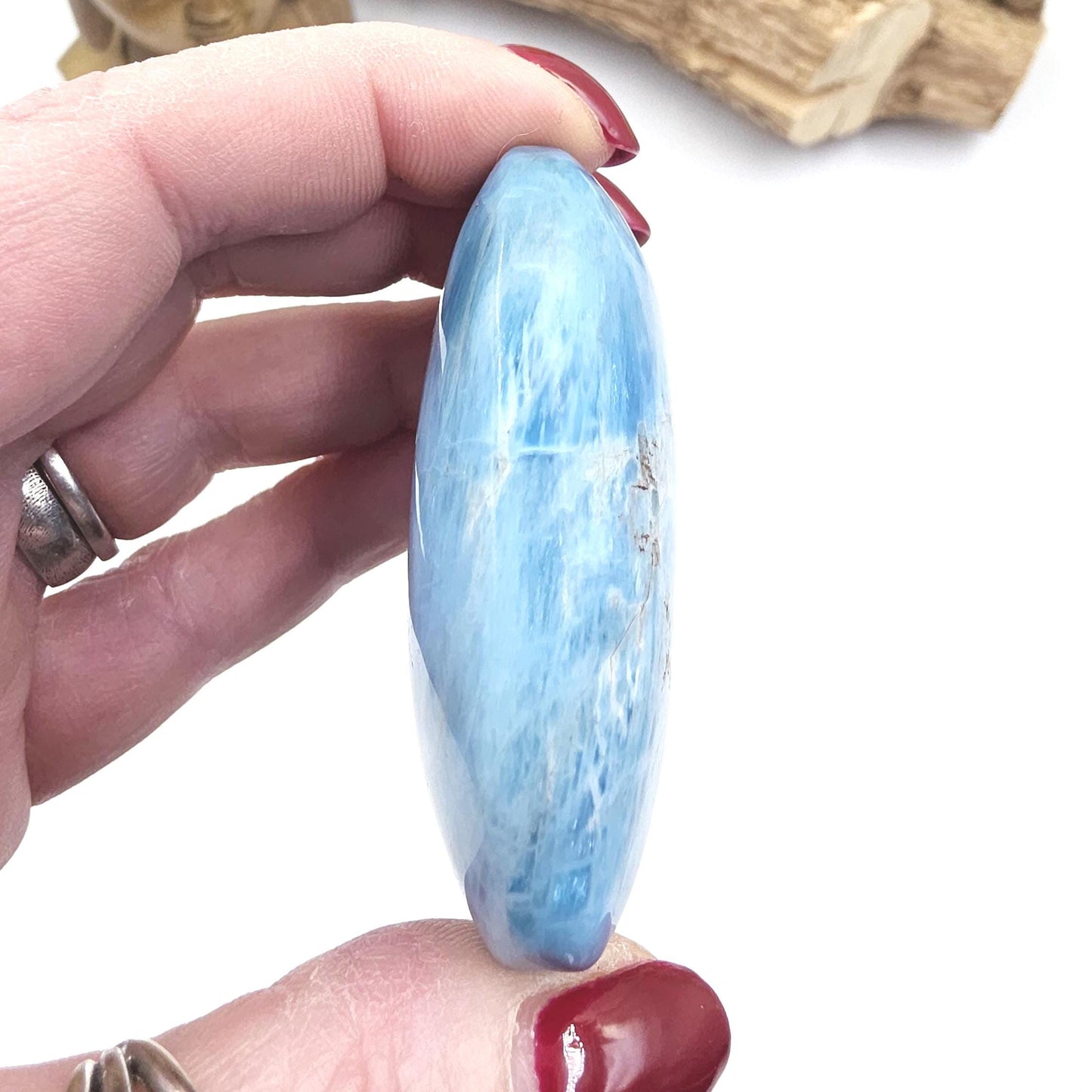 High Grade Blue Apatite Palm Stone - Motivation & Focus Healing Crystal - 105g