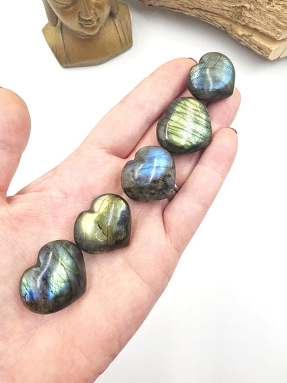 Labradorite Crystal Puff Hearts – Intuition, Protection & Transformation Healing Stone, 2-3cm