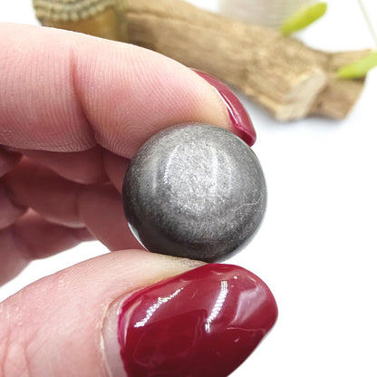 Silver Sheen Obsidian Mini Spheres – Protection, Insight & Root Chakra Crystal, 18-21mm
