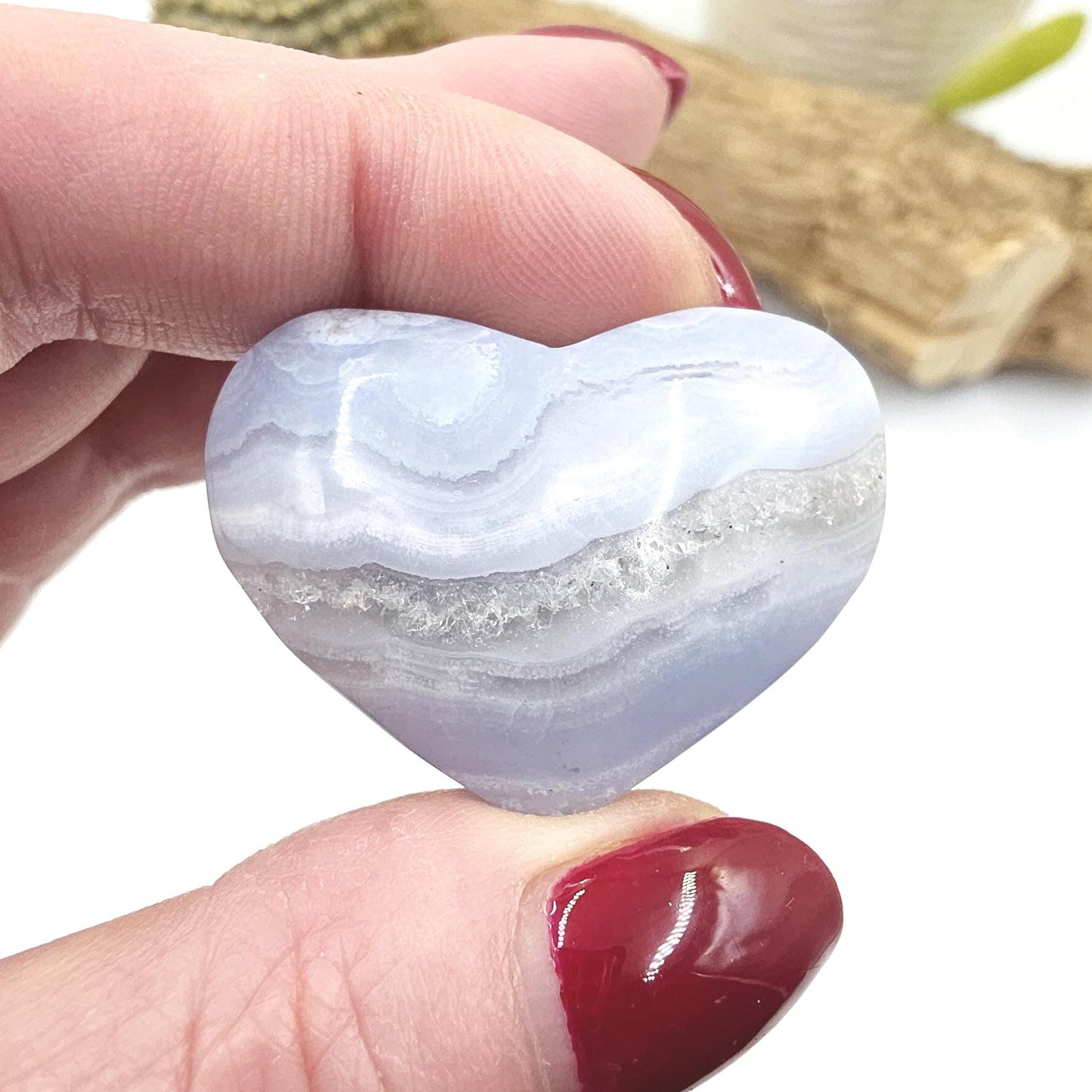Blue Lace Agate Crystal Heart – Calm, Communication & Throat Chakra Crystal, 25g