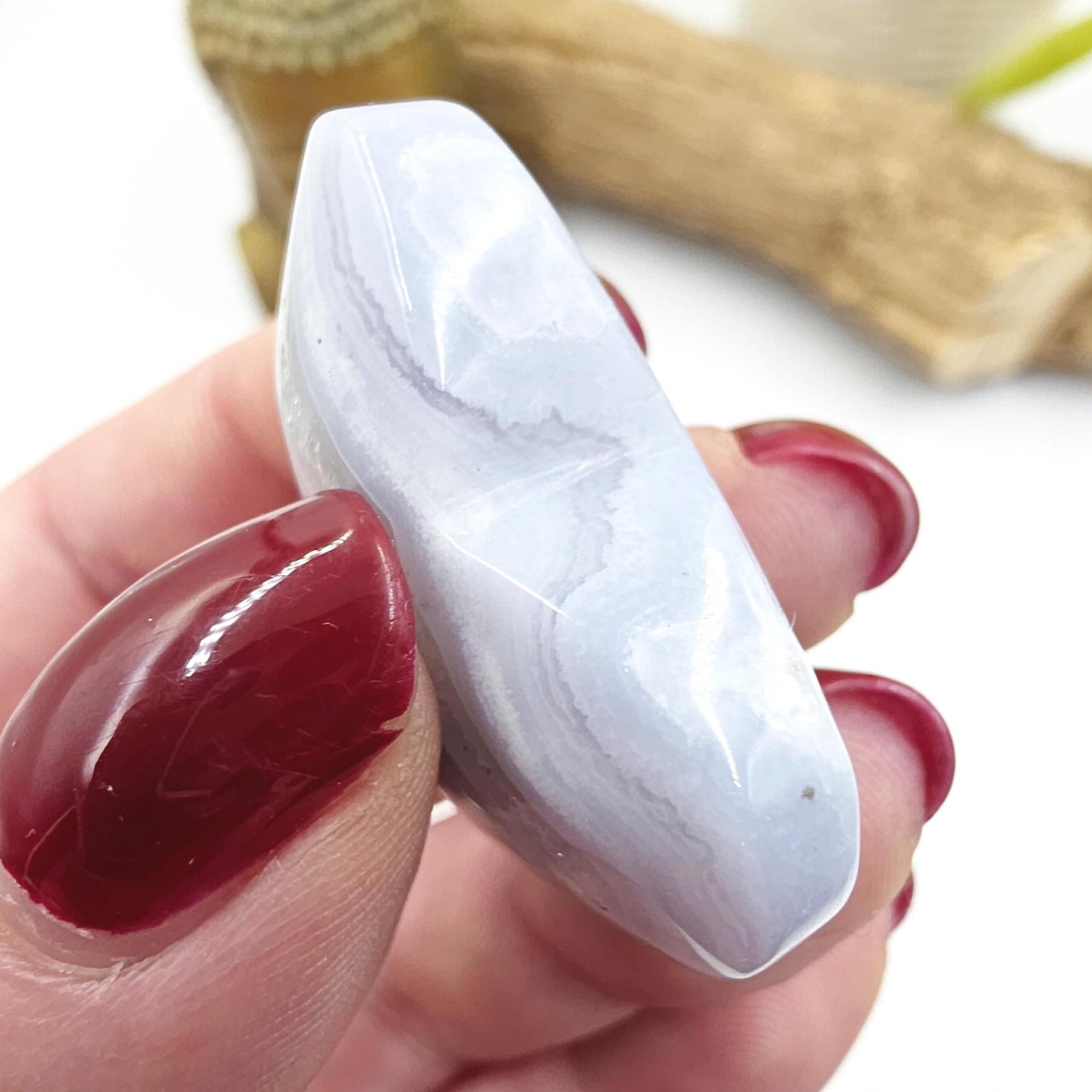 Blue Lace Agate Crystal Heart – Calm, Communication & Throat Chakra Crystal, 25g