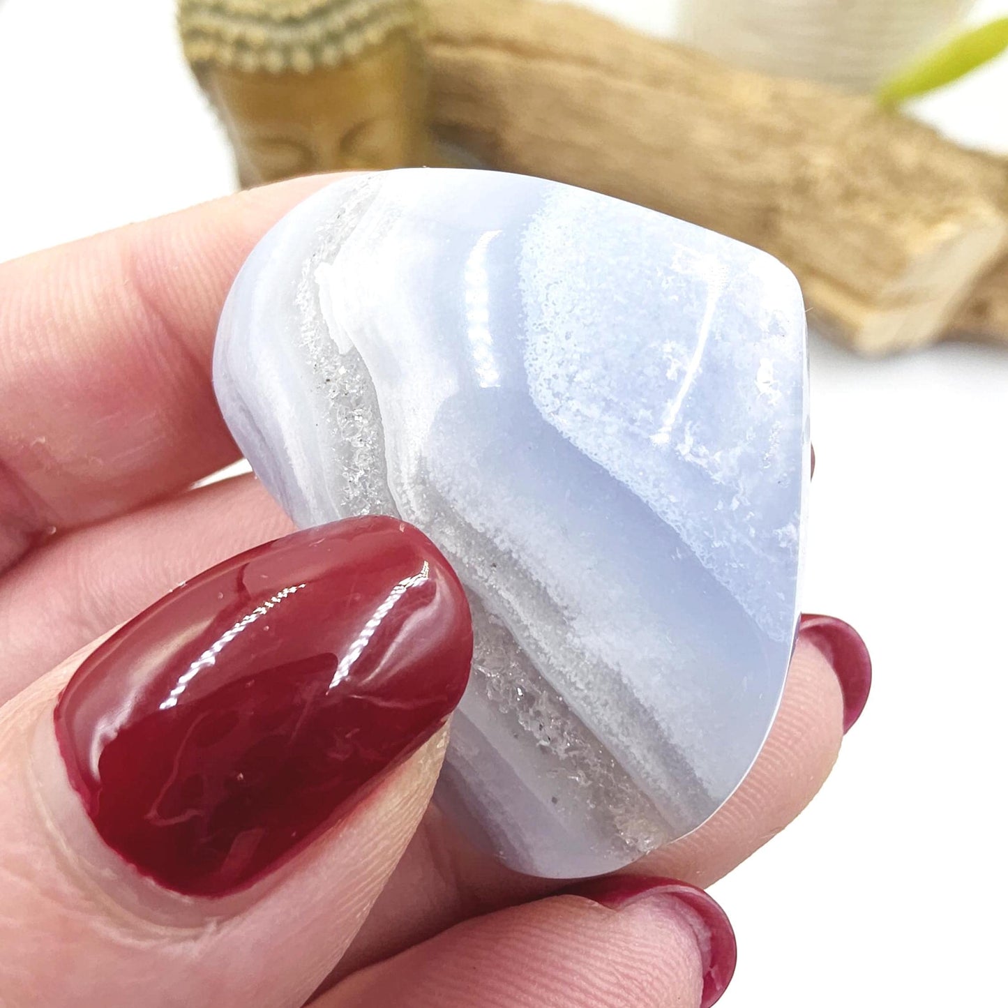 Blue Lace Agate Crystal Heart – Calm, Communication & Throat Chakra Crystal, 25g