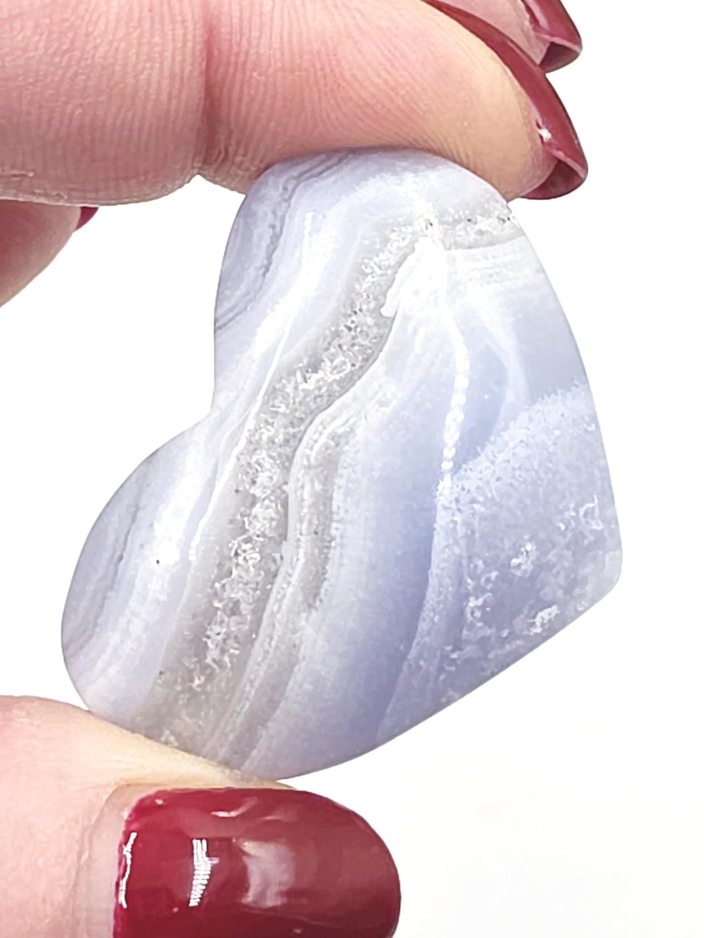 Blue Lace Agate Crystal Heart – Calm, Communication & Throat Chakra Crystal, 25g