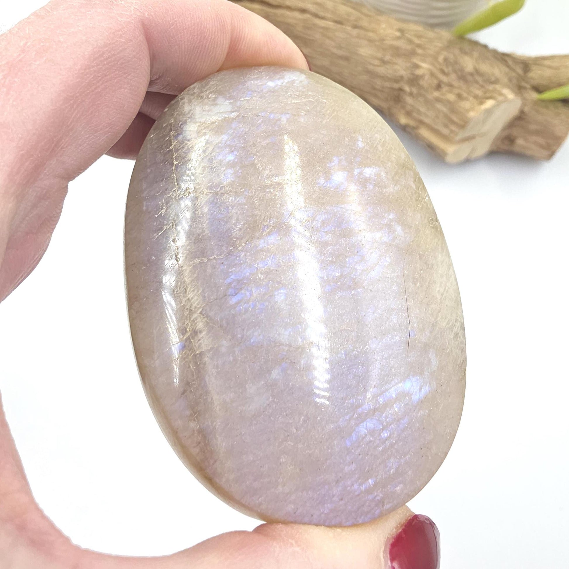 Blue Moonstone Palm Stone – Intuition, Emotional Balance & Crown Chakra Crystal, 160g