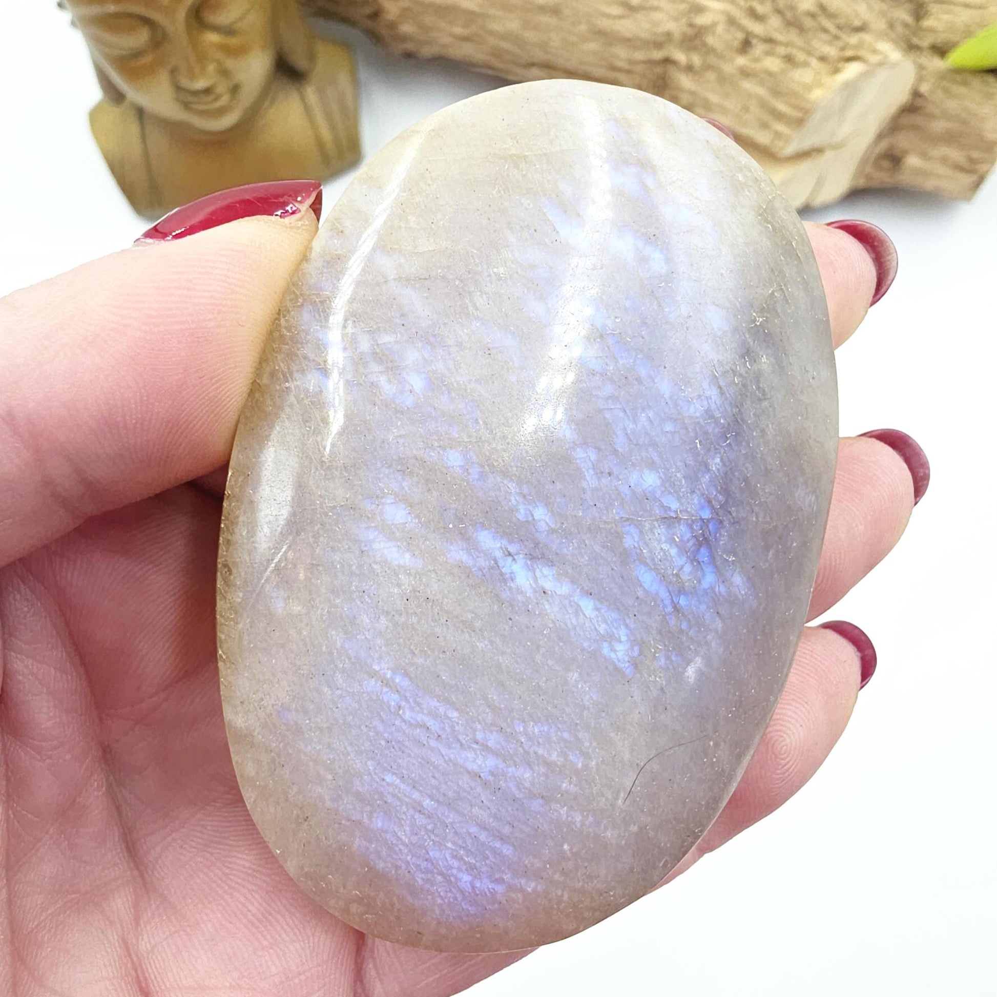 Blue Moonstone Palm Stone – Intuition, Emotional Balance & Crown Chakra Crystal, 160g
