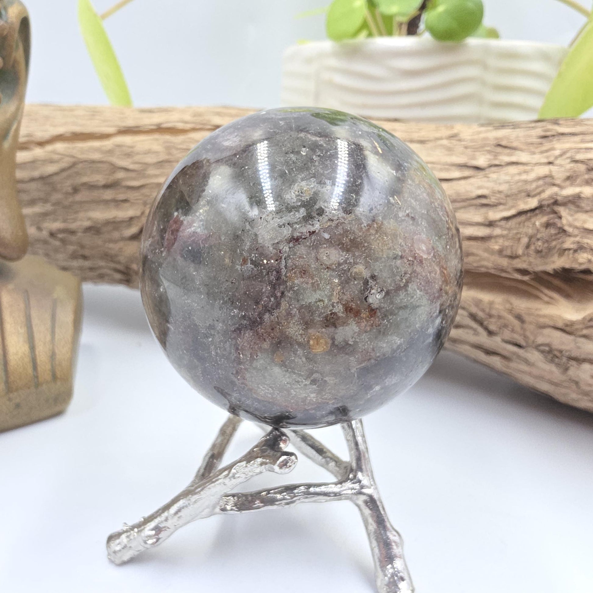 High Grade Dense Garden Quartz (Lodolite) Sphere – Manifestation, Earth Wisdom & Rainbow Energy Crystal, 54mm