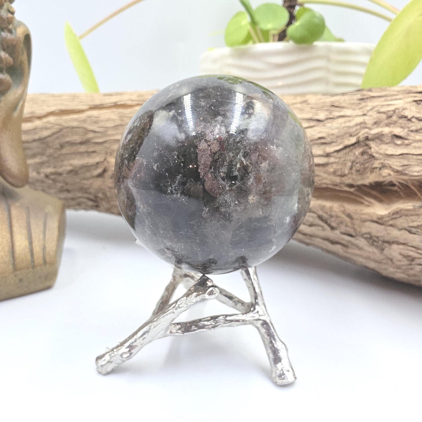High Grade Dense Garden Quartz (Lodolite) Sphere – Manifestation, Earth Wisdom & Rainbow Energy Crystal, 54mm