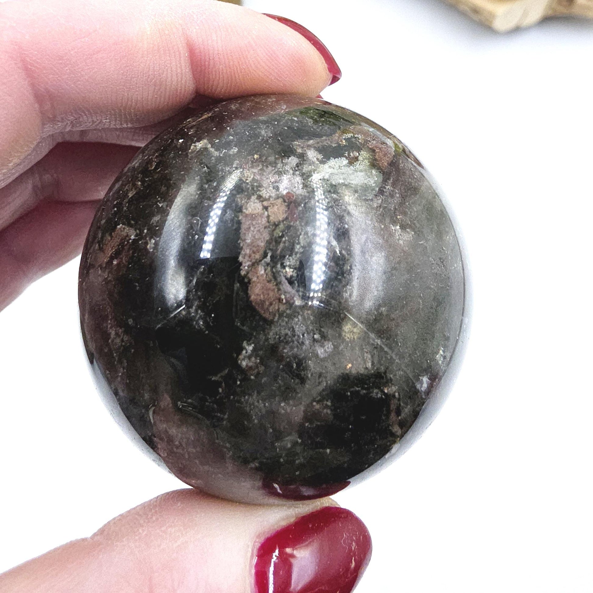 High Grade Dense Garden Quartz (Lodolite) Sphere – Manifestation, Earth Wisdom & Rainbow Energy Crystal, 54mm
