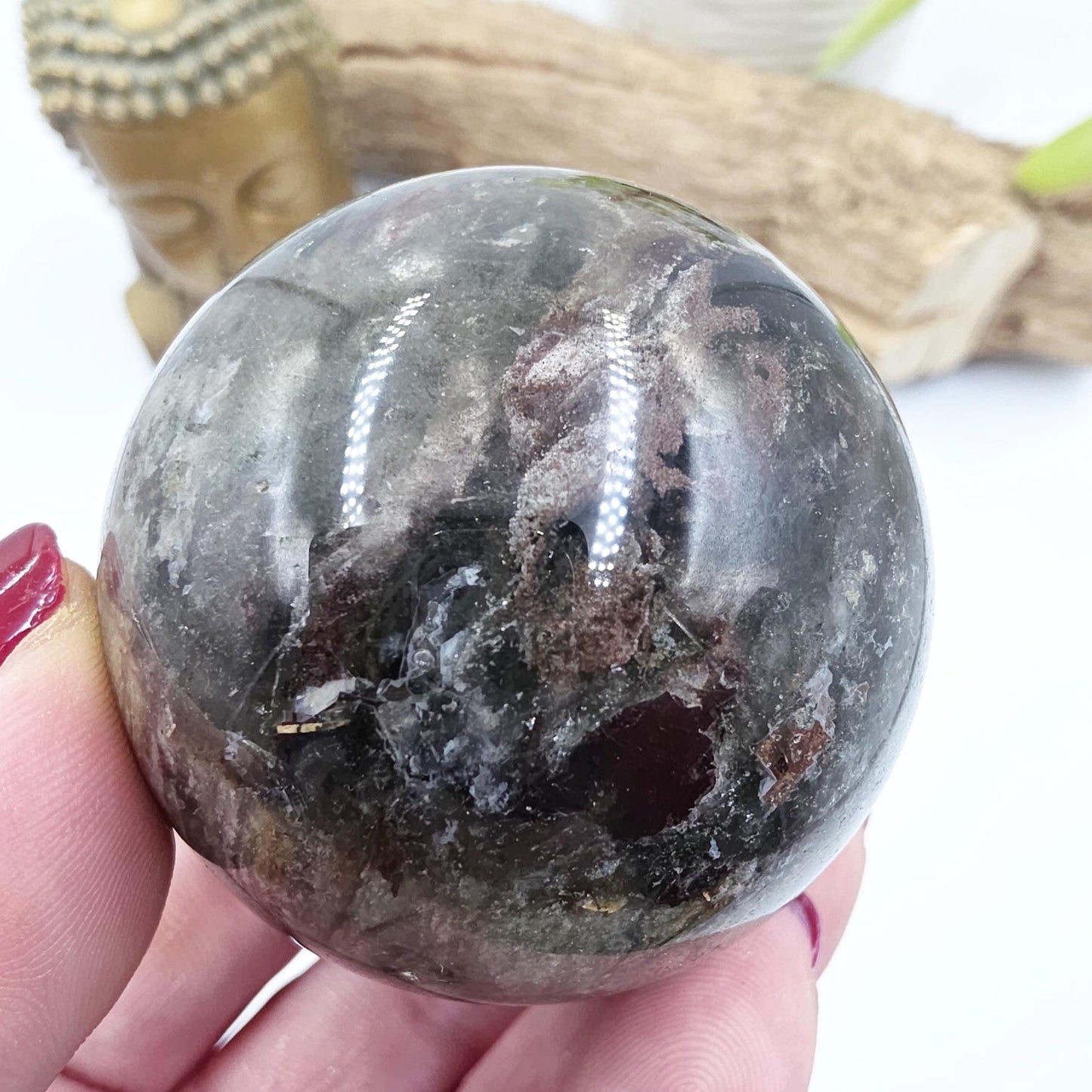 High Grade Dense Garden Quartz (Lodolite) Sphere – Manifestation, Earth Wisdom & Rainbow Energy Crystal, 54mm