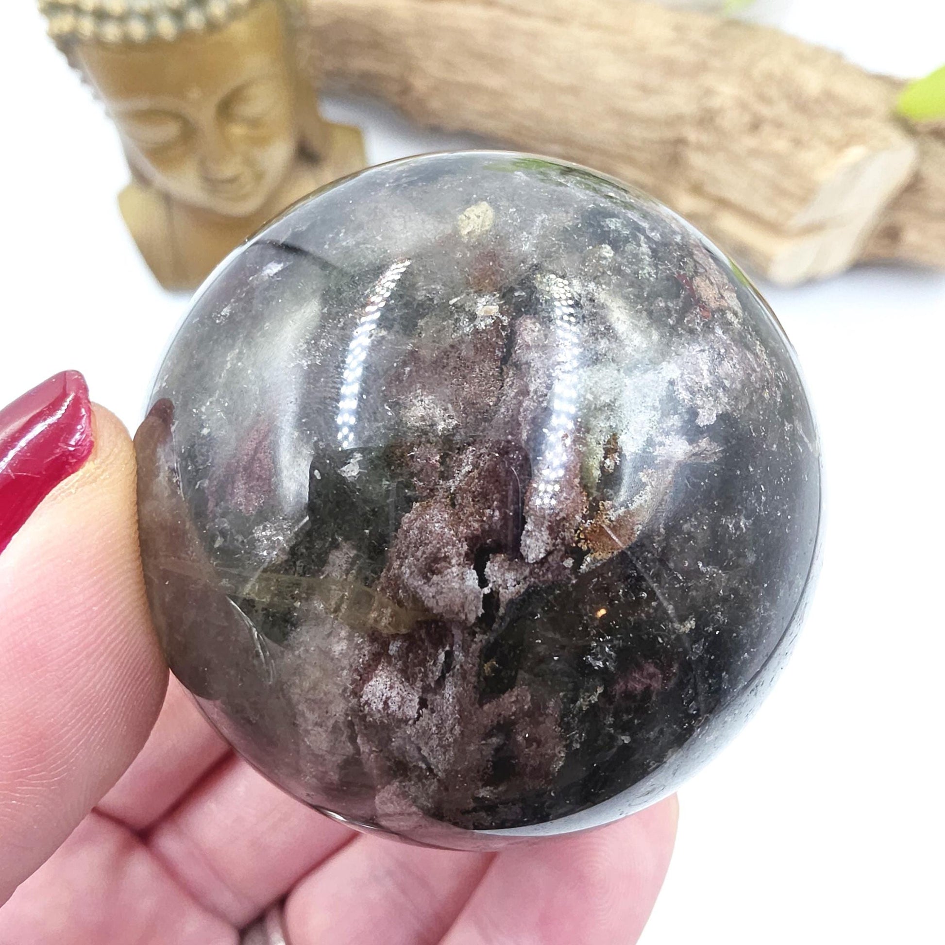 High Grade Dense Garden Quartz (Lodolite) Sphere – Manifestation, Earth Wisdom & Rainbow Energy Crystal, 54mm
