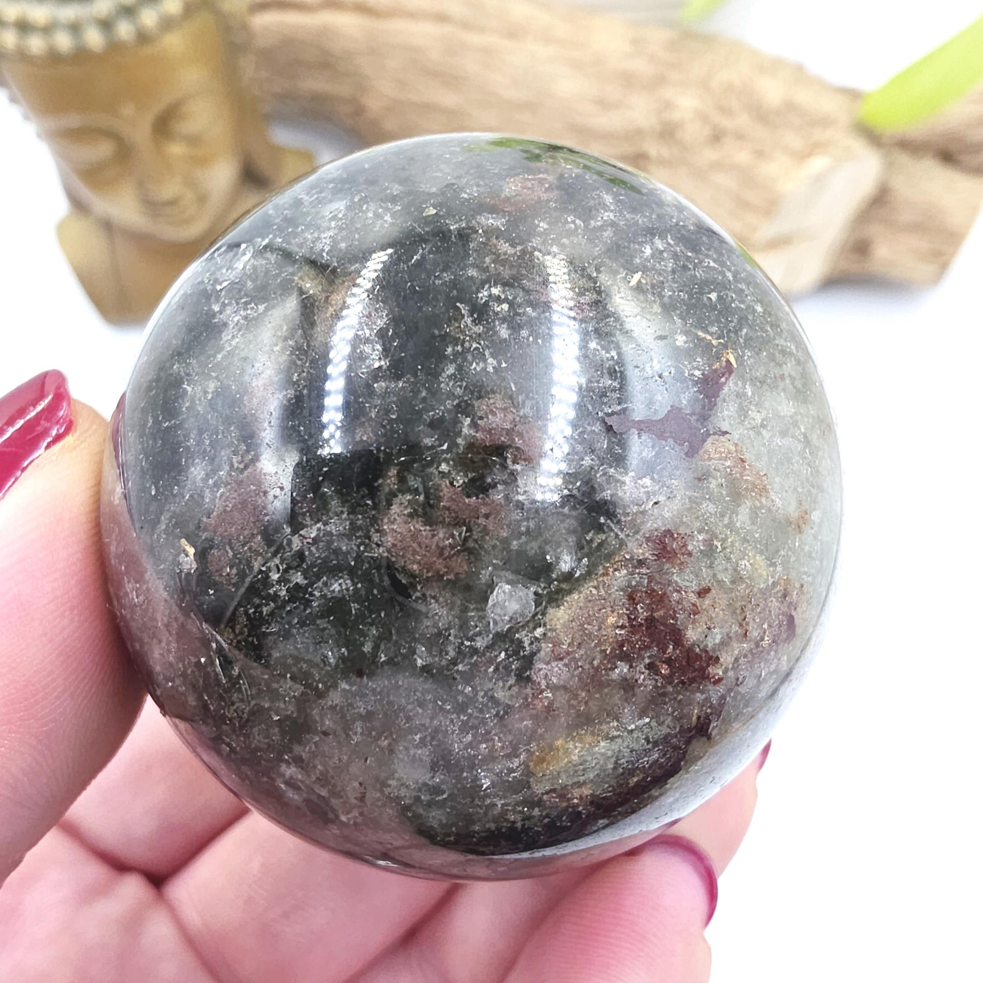 High Grade Dense Garden Quartz (Lodolite) Sphere – Manifestation, Earth Wisdom & Rainbow Energy Crystal, 54mm