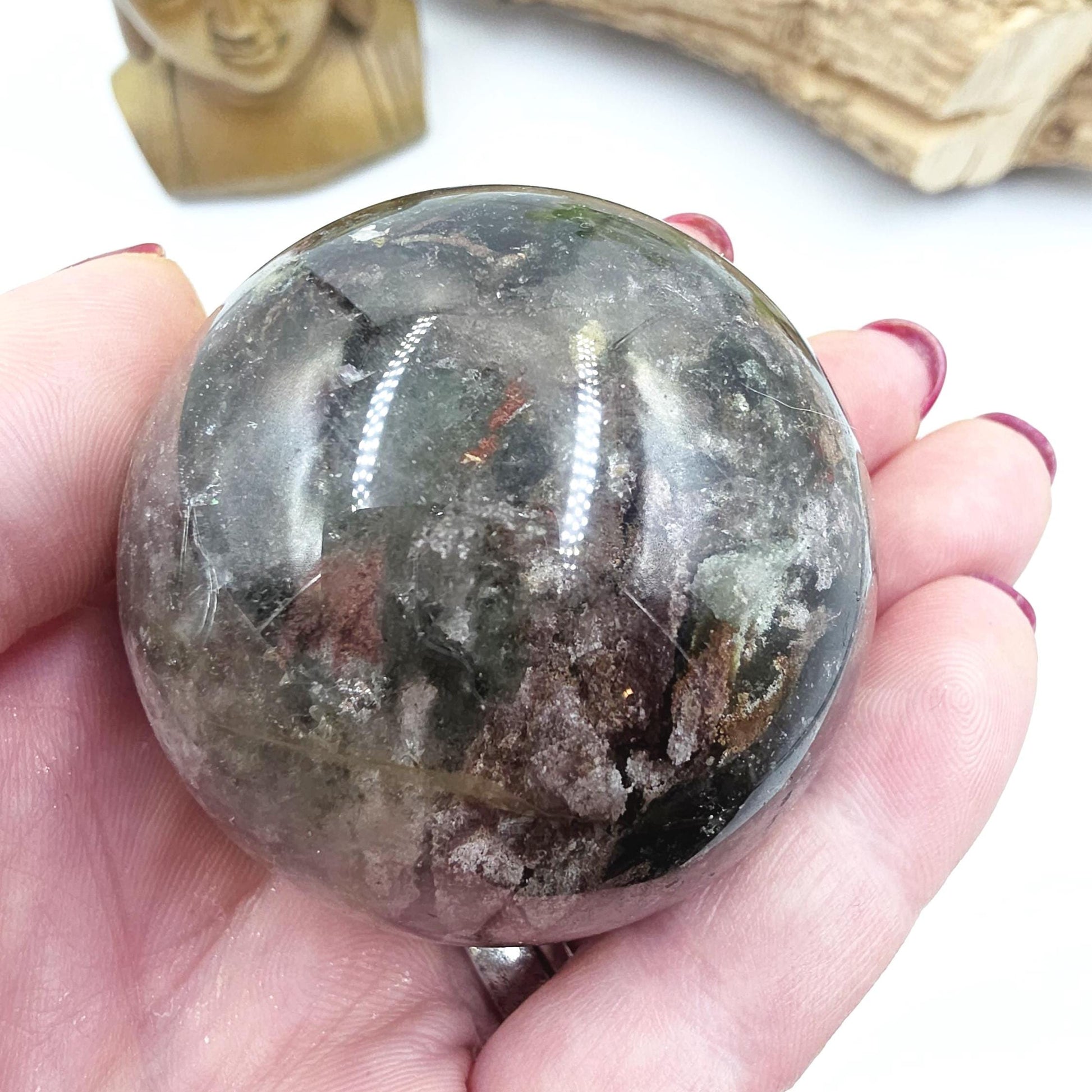 High Grade Dense Garden Quartz (Lodolite) Sphere – Manifestation, Earth Wisdom & Rainbow Energy Crystal, 54mm