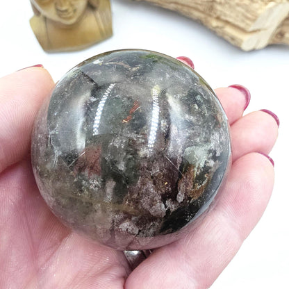 High Grade Dense Garden Quartz (Lodolite) Sphere – Manifestation, Earth Wisdom & Rainbow Energy Crystal, 54mm