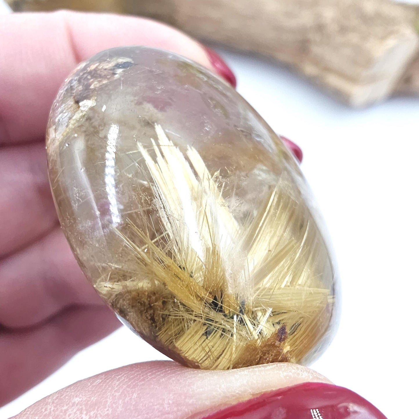 Golden Rutile Palm Stone – Manifestation, Clarity & High-Vibration Energy Crystal, 65g