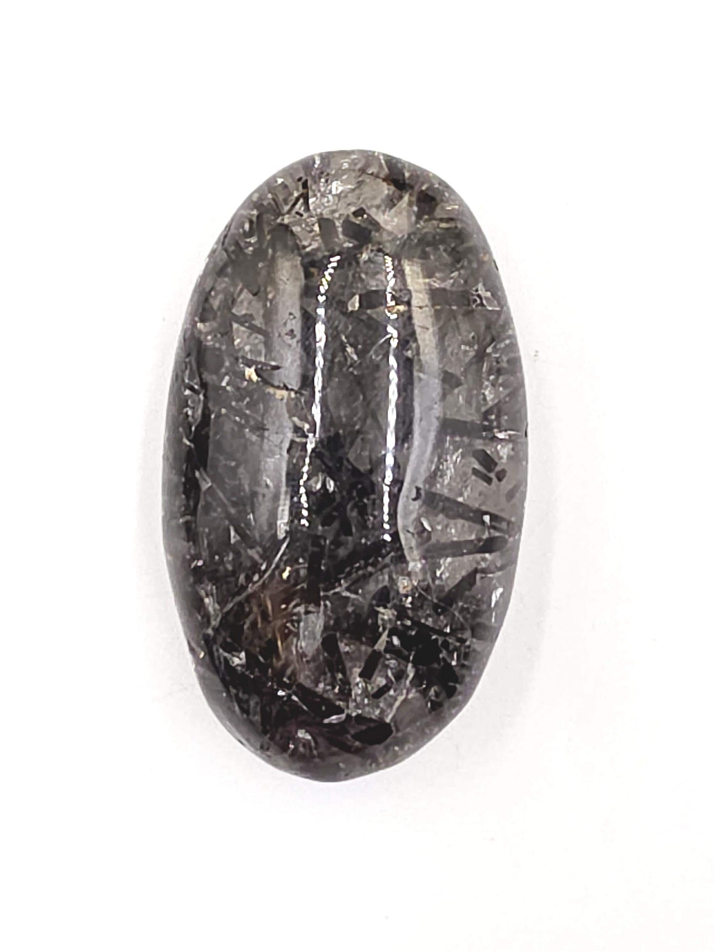 High Grade Black Tourmaline Rutile Quartz Palm Stone – Protection, Grounding & Energy Amplification Crystal, 55g