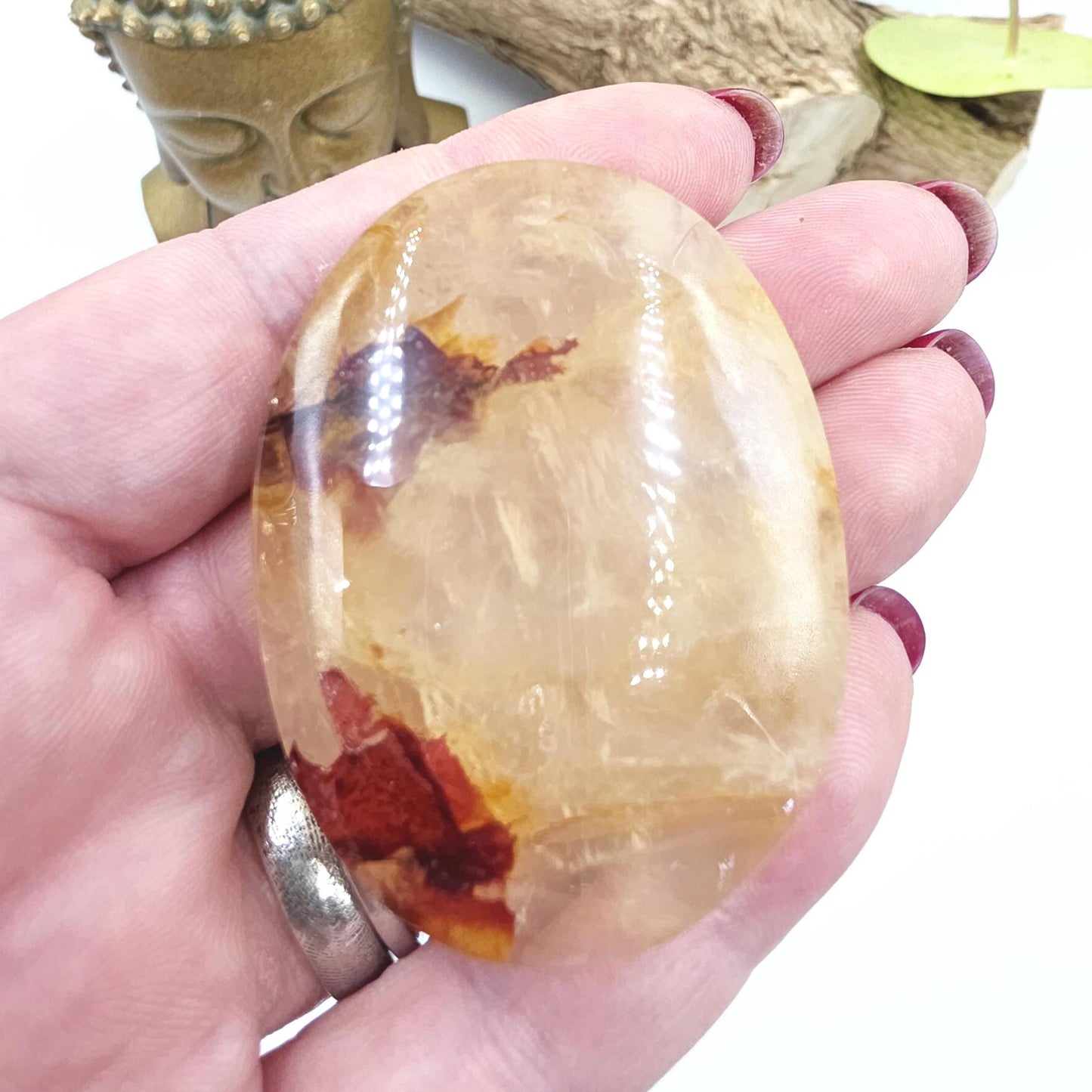 Unique Golden Healer with Fire Quartz Palm Stone – Strength, Healing & Energy Amplification Crystal, 55g
