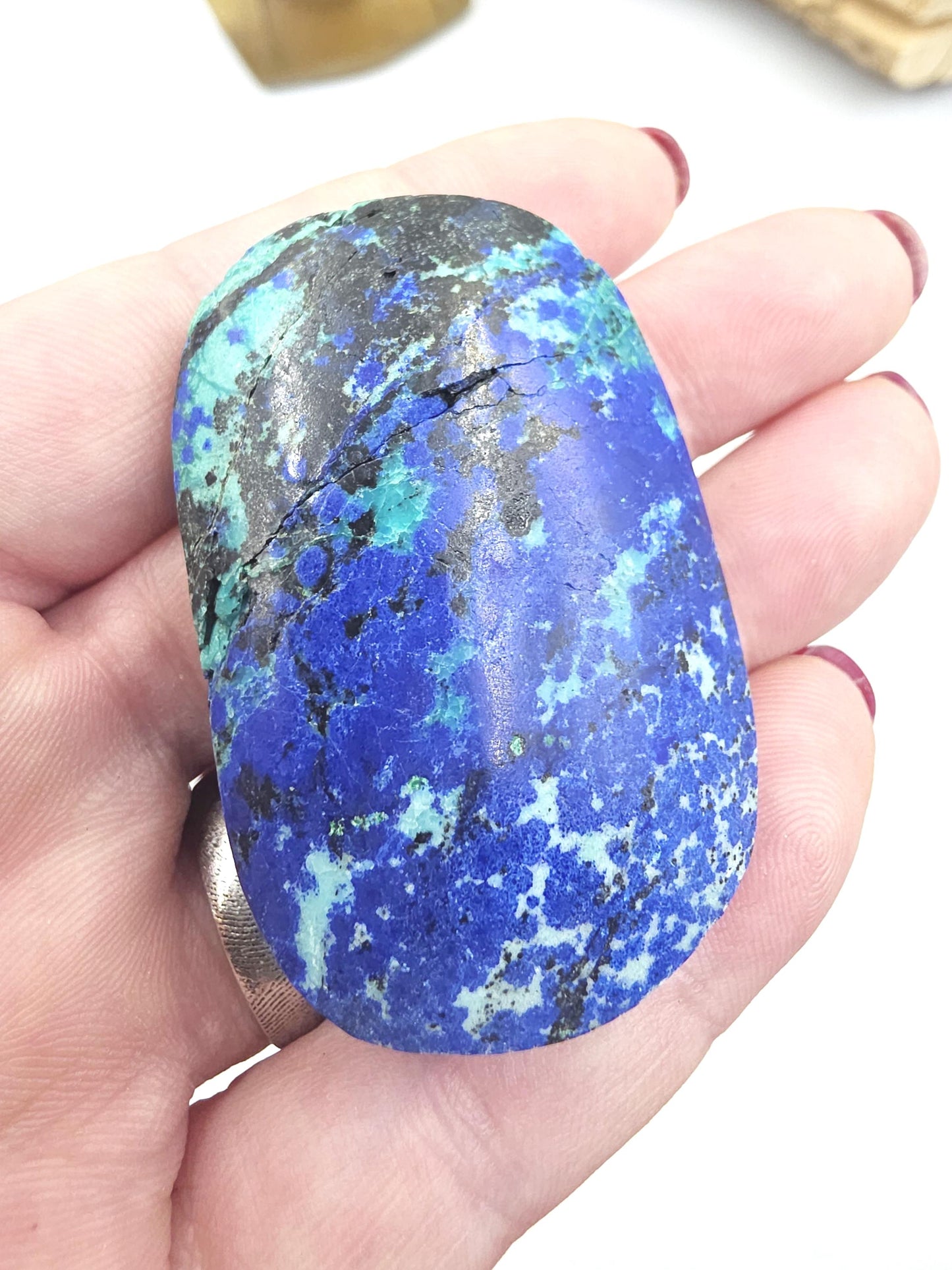 Rare Azurite Palm Stone - Intuition & Spiritual Insight Third Eye Chakra Crystal - 50g