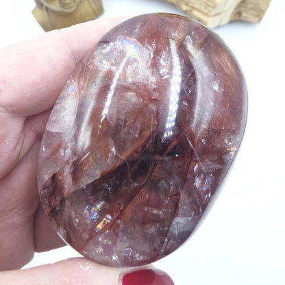 High Grade Large Fire Quartz (Hematoid) Palm Stone with strong rainbow flashes - Grounding & Vitality Crystal - 210g
