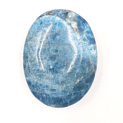 High Grade Shimmery Blue Apatite Palm Stone - Motivation & Focus Healing Crystal - 105g