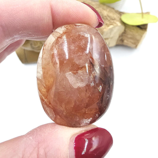 Little Fire Quartz (Hematoid) Palm Stone with rainbows – Strength, Confidence & Root Chakra Energy Crystal, 40g