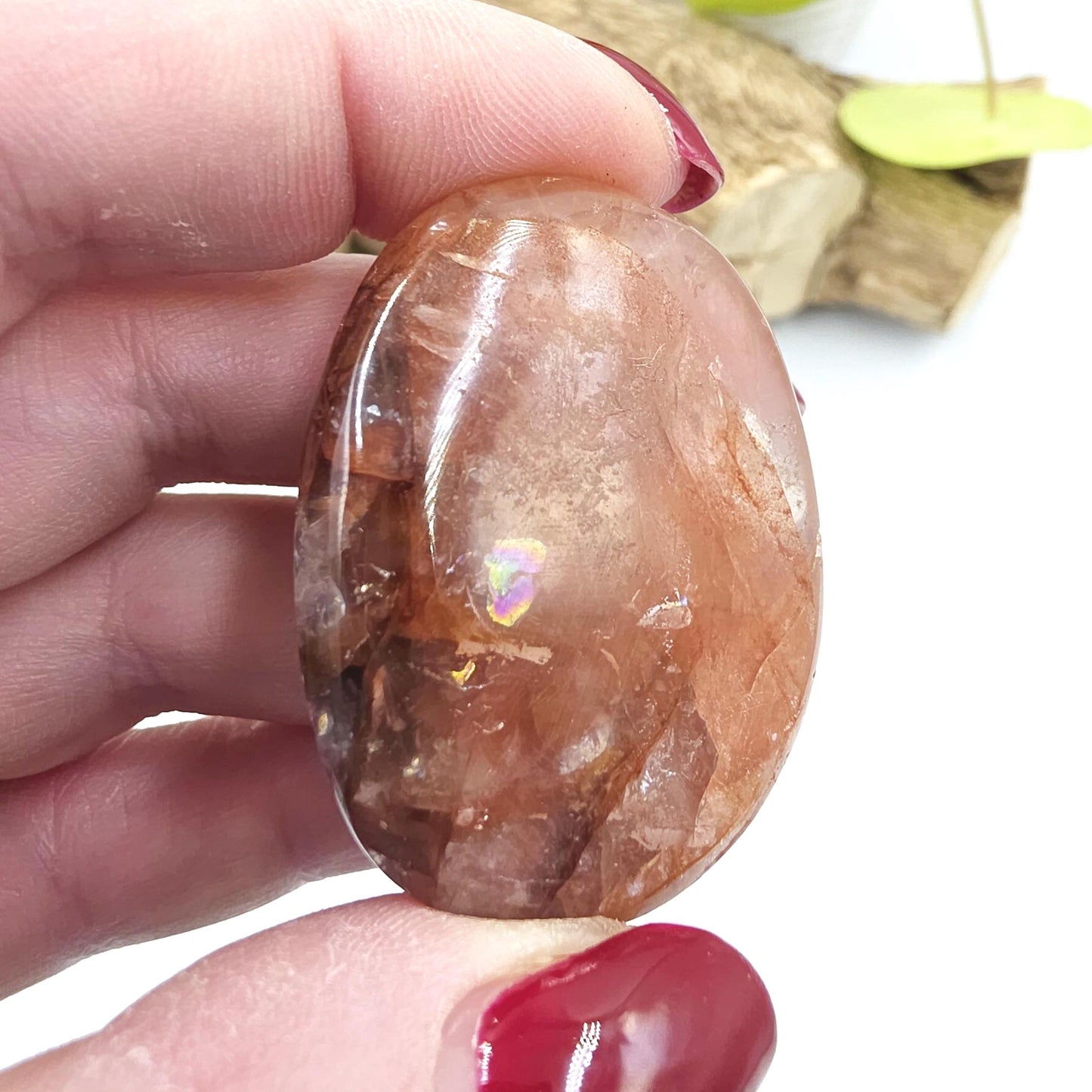 Little Fire Quartz (Hematoid) Palm Stone with rainbows – Strength, Confidence & Root Chakra Energy Crystal, 40g