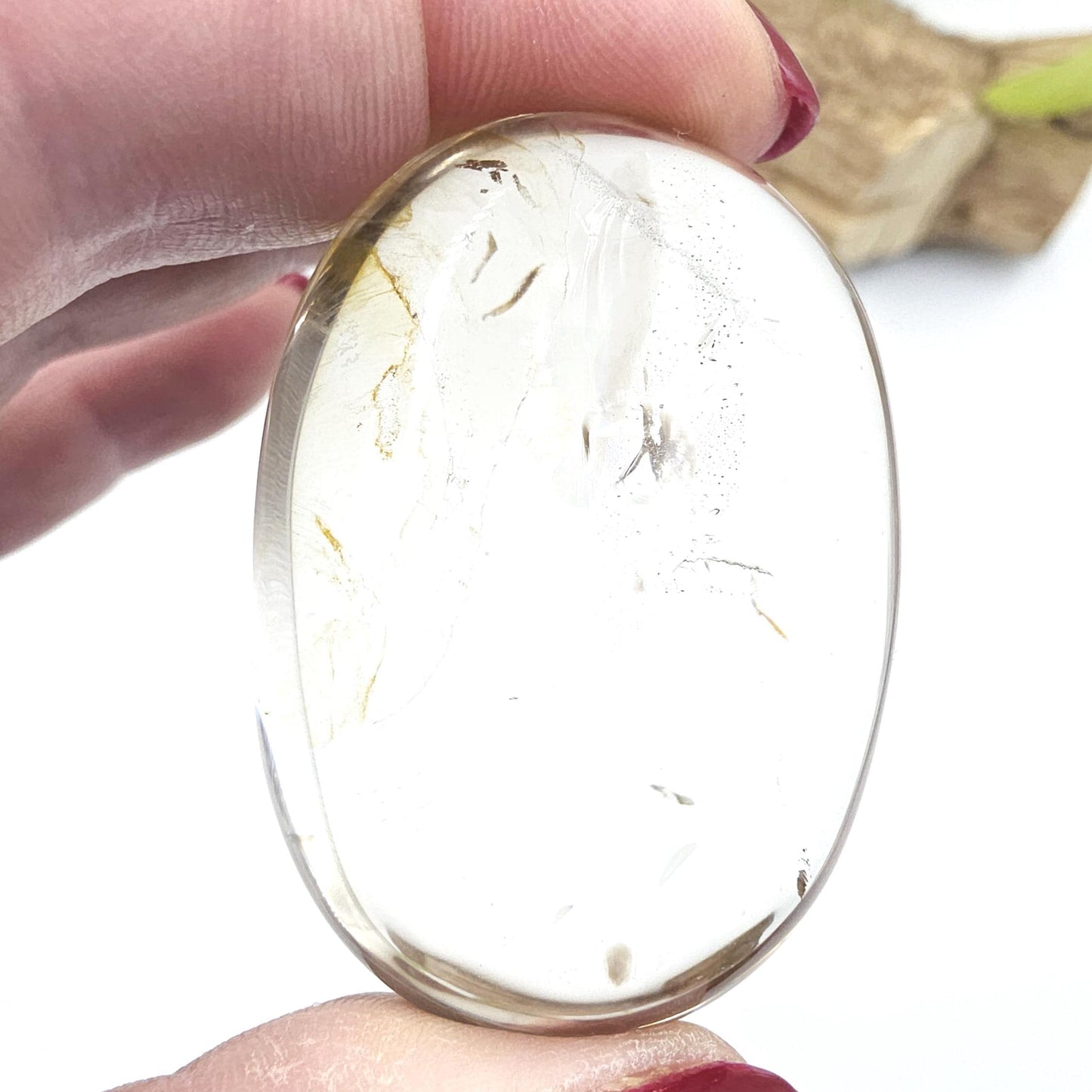 Light Smoky Quartz Palm Stone with Golden Healer and Rainbows- Grounding & Protection Crystal, 55g