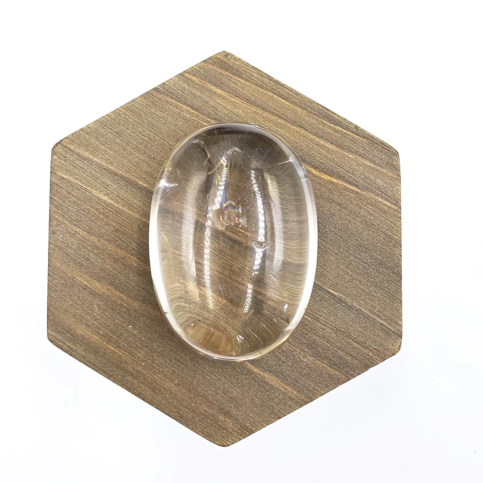 Light Smoky Quartz Palm Stone with Golden Healer and Rainbows- Grounding & Protection Crystal, 55g