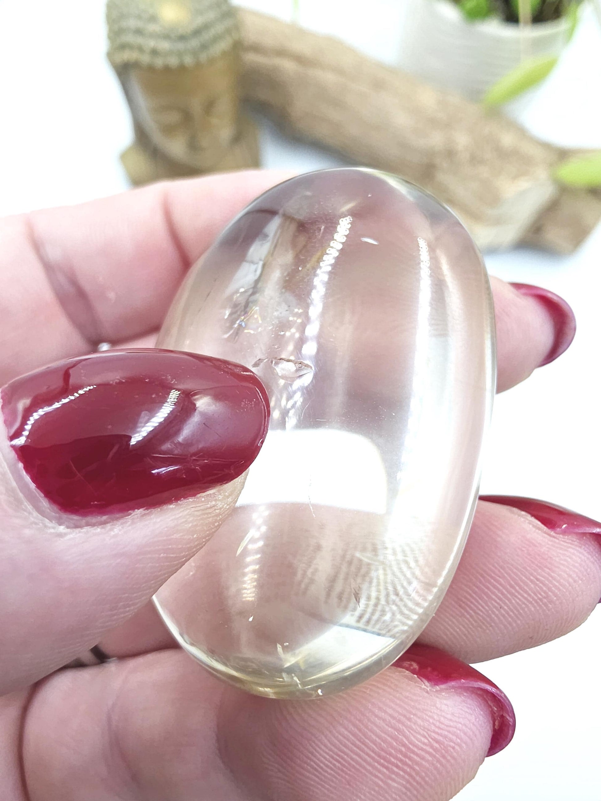 Light Smoky Quartz Palm Stone with Golden Healer and Rainbows- Grounding & Protection Crystal, 55g