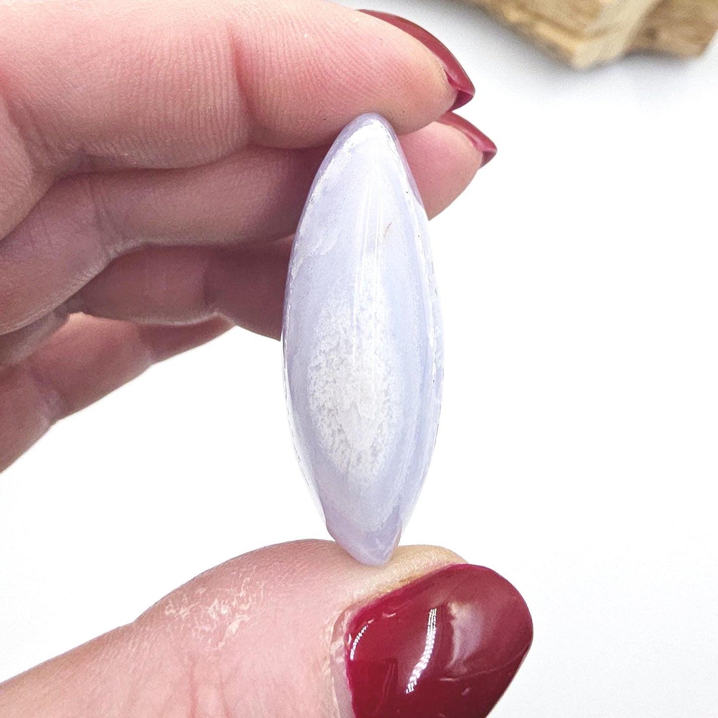 Blue Lace Agate Palm Stone – Calm, Communication & Throat Chakra Crystal, 30g