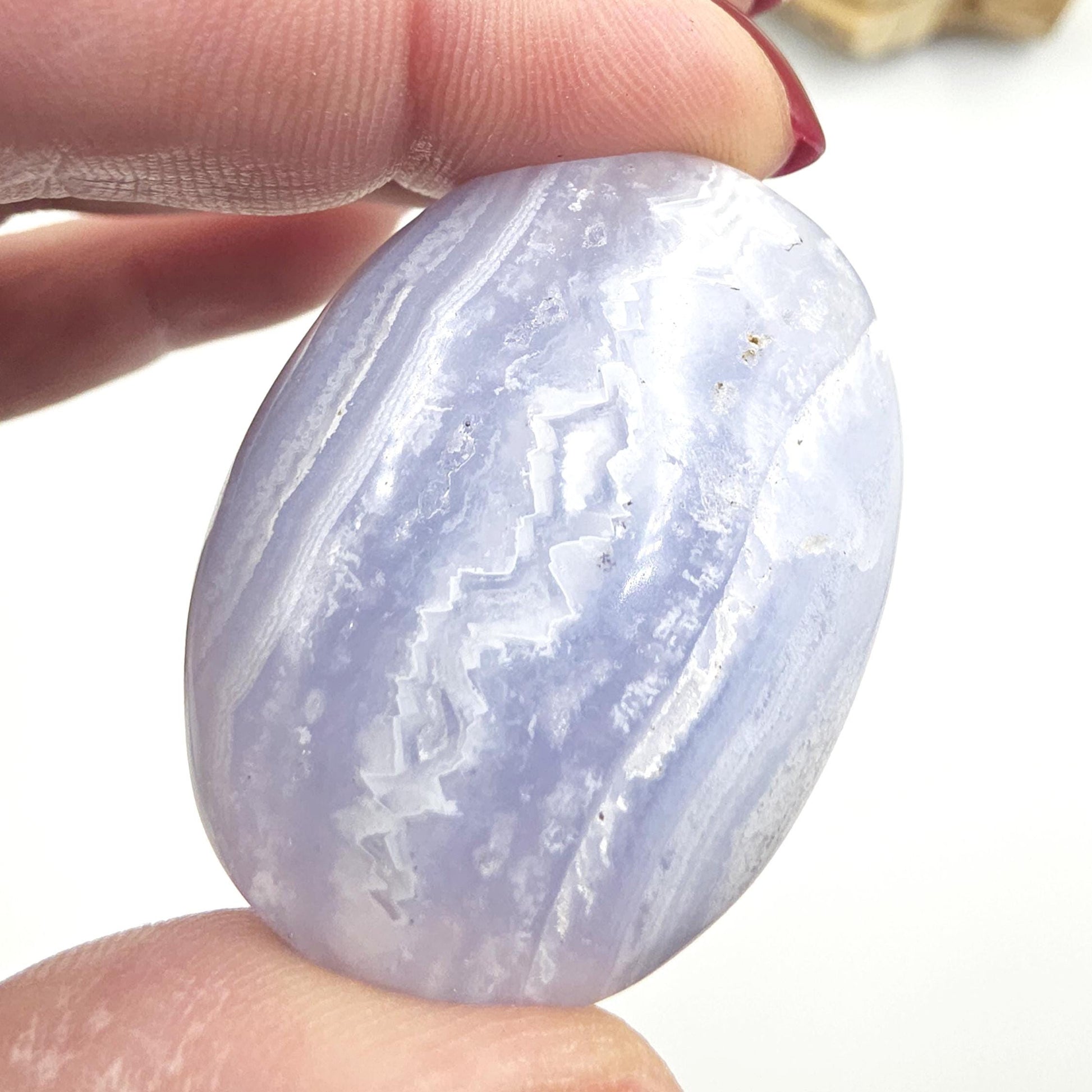 Blue Lace Agate Palm Stone – Calm, Communication & Throat Chakra Crystal, 30g