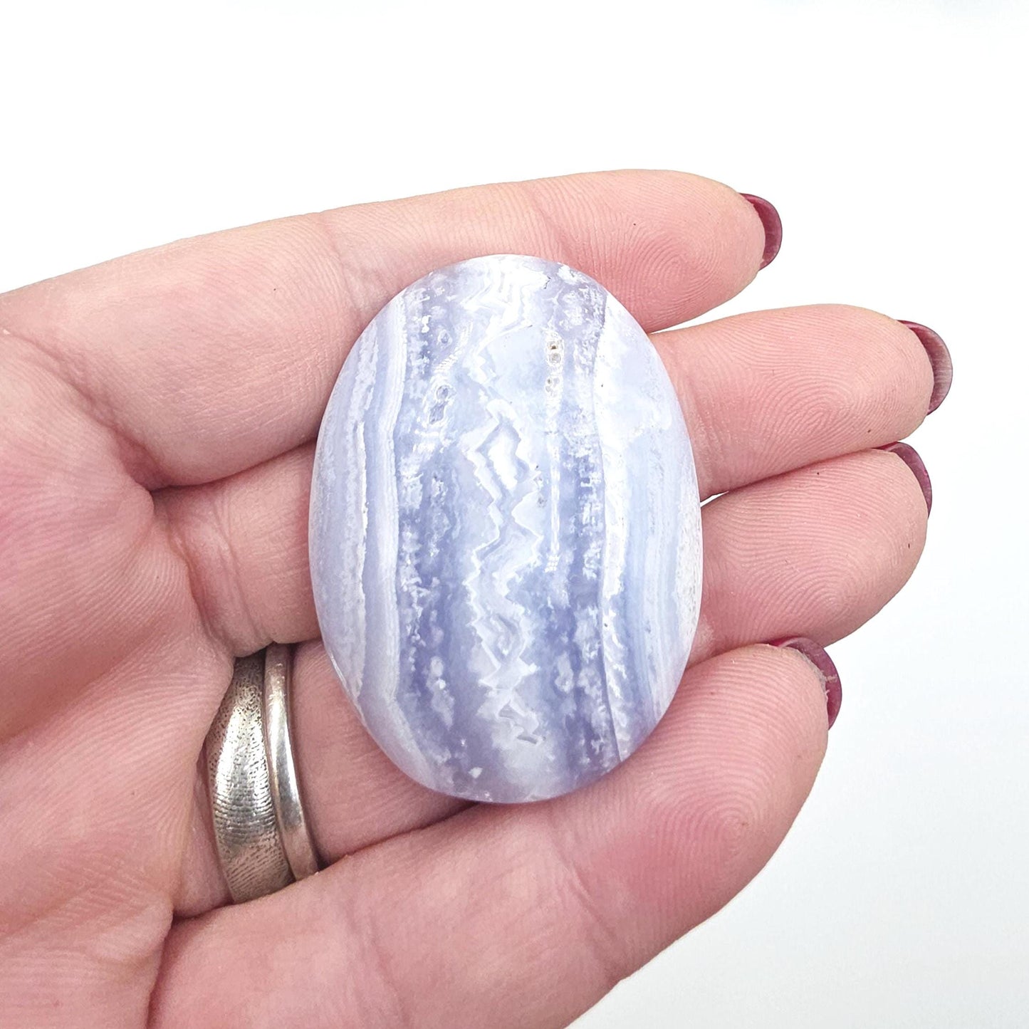 Blue Lace Agate Palm Stone – Calm, Communication & Throat Chakra Crystal, 30g