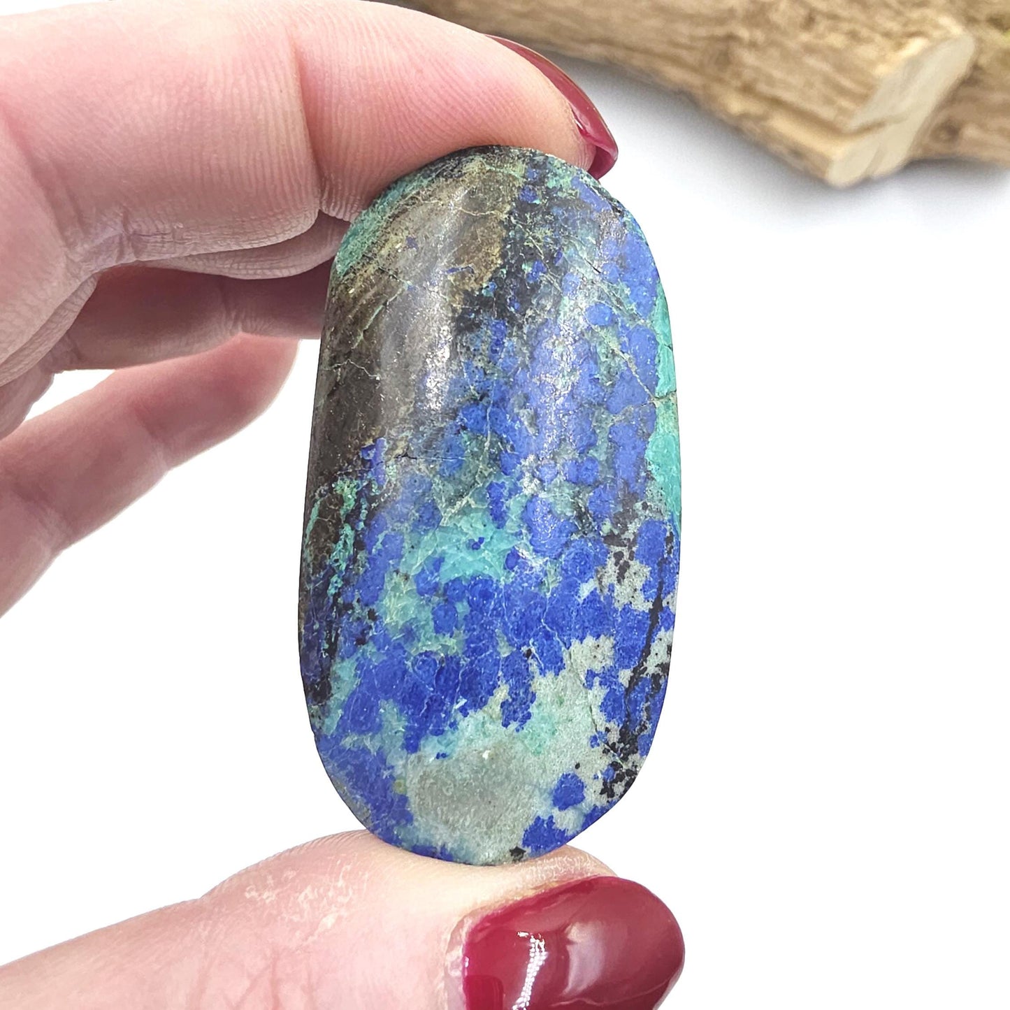 Little Rare Azurite Palm Stone - Intuition & Spiritual Insight Third Eye Chakra Crystal - 35g