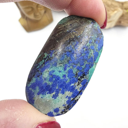 Little Rare Azurite Palm Stone - Intuition & Spiritual Insight Third Eye Chakra Crystal - 35g