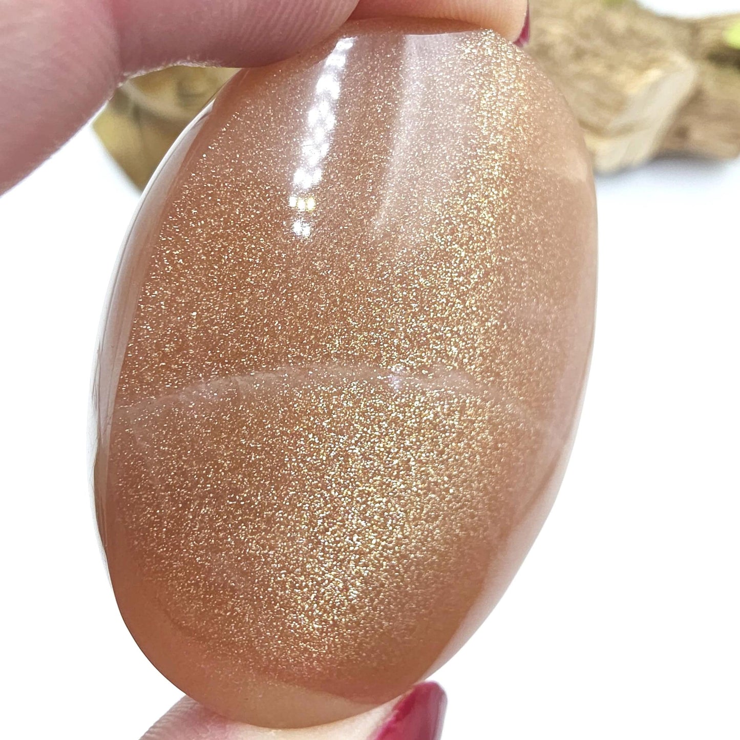 High Grade Peach Moonstone with Gold Sunstone Palm Stone – Intuition, Joy & Sacral Chakra Crystal, 95g