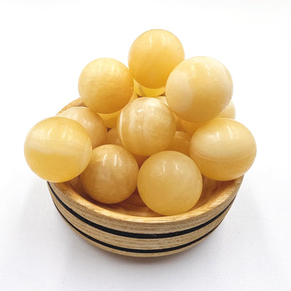 Yellow Calcite Mini Spheres – Confidence, Clarity & Solar Plexus Chakra Crystal, 20mm