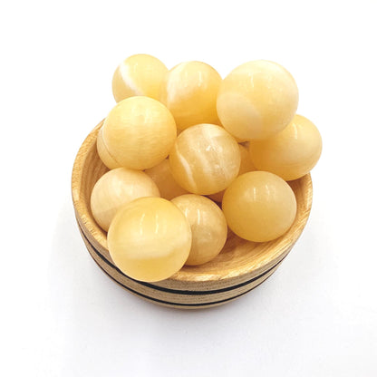 Yellow Calcite Mini Spheres – Confidence, Clarity & Solar Plexus Chakra Crystal, 20mm