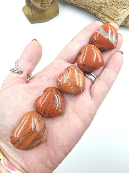Red Jasper Crystal Hearts – Strength, Grounding & Root Chakra Crystal, 30mm
