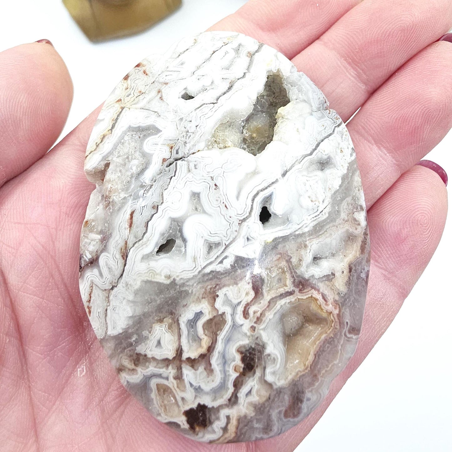 Mexican Crazy Lace Agate Palm Stone - Joy, Positivity & Protection Healing Crystal, 90g